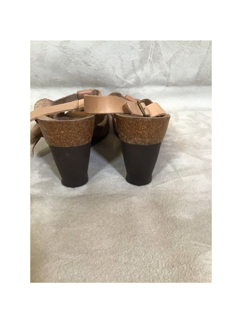 Pedro Iniesta Womens Slingback Heel Sz 10 Brown Leather Beige Wedge Cork Retro - Picture 7 of 8